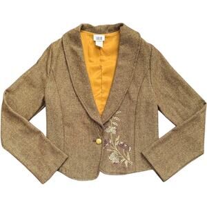 Ixia Women’s Bronze Tweed Wool Blend Metallic Floral Embroidered Jacket Medium